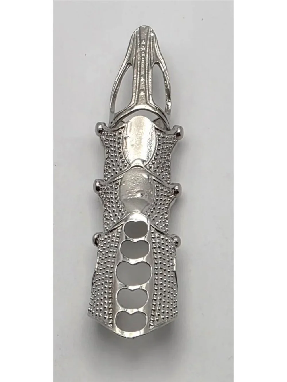 Silver Tone Full Finger Articulated Armor Ring Size 5.5 Textured 3.5